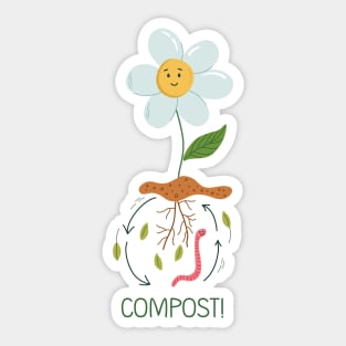 Flower in pile of ground, Composting process illustration Sticker